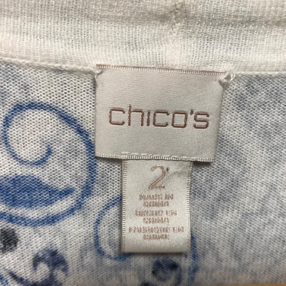 Chico's Blue and White Floral Button Down Cardigan - Picture 7 of 14